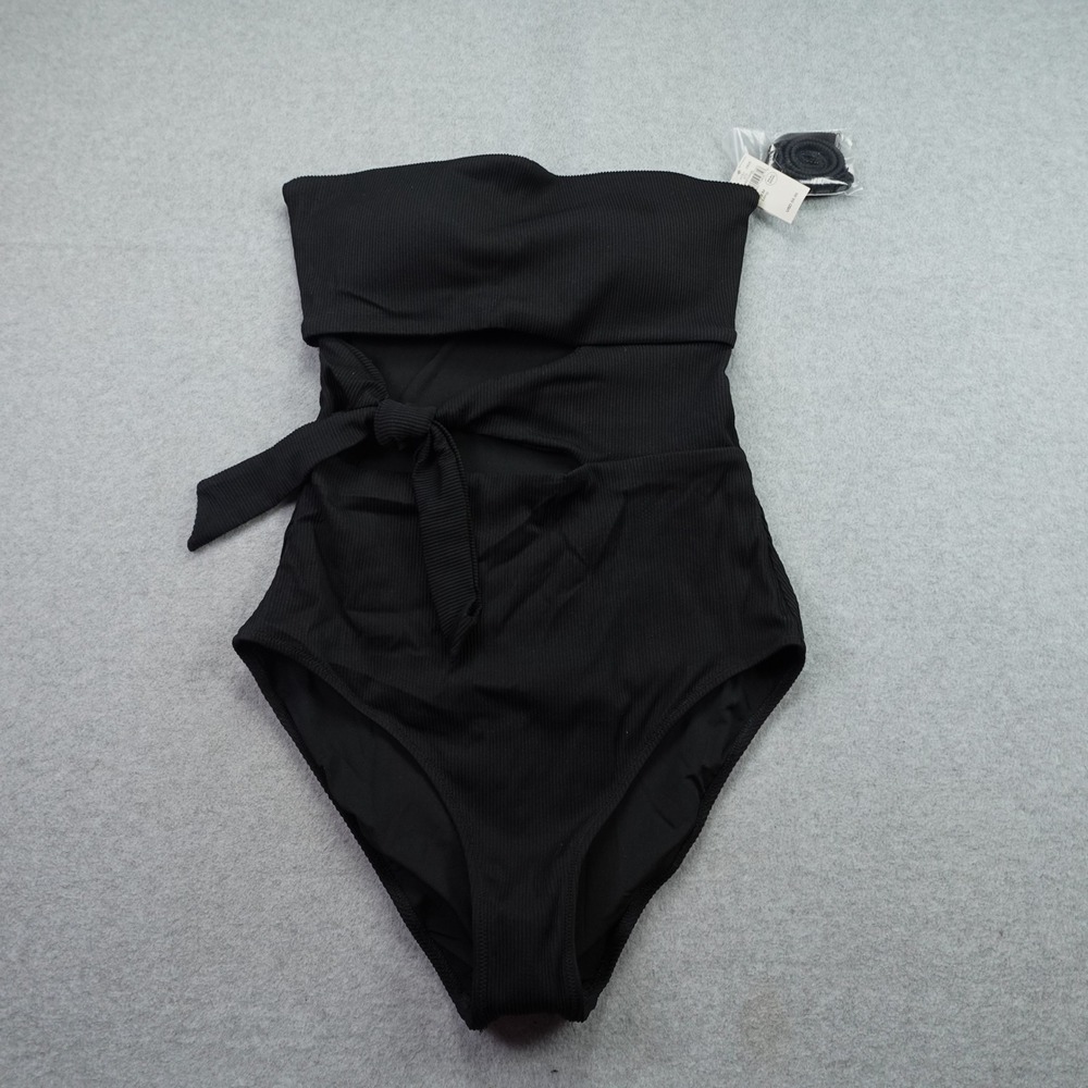 Aerie Swimsuit Womens M Long Black One Piece Ribbed Cut-Out Strapless